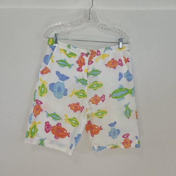 fresh produce Pants - FRESH PRODUCE White Shorts with Colorful Fish Print Hight Rise Size M  LIKE NEW!
